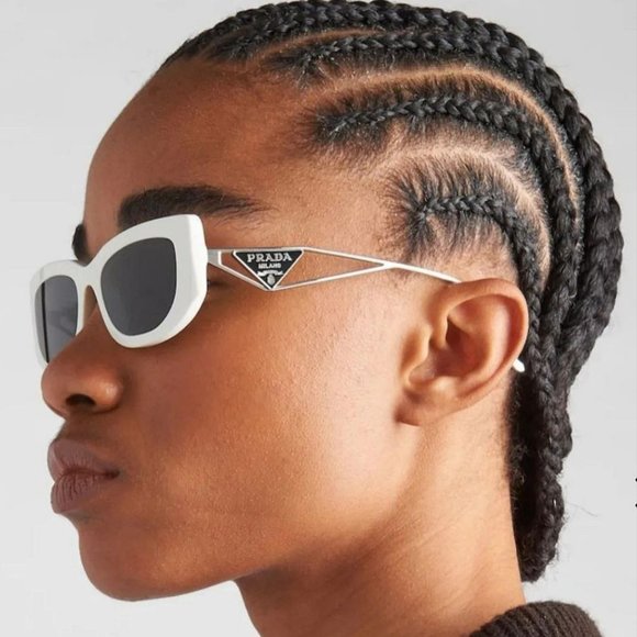 NEW Prada PR14YS 1425S0 Talc Dark Grey Rectangle Unisex Sunglasses - Picture 12 of 14